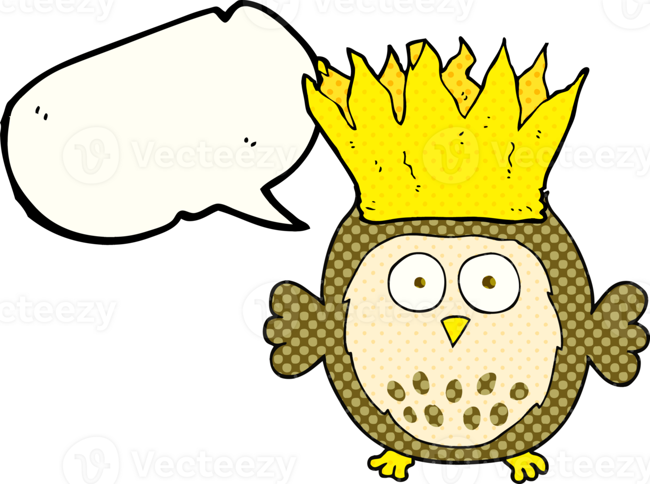 drawn comic book speech bubble cartoon owl wearing paper crown christmas hat png