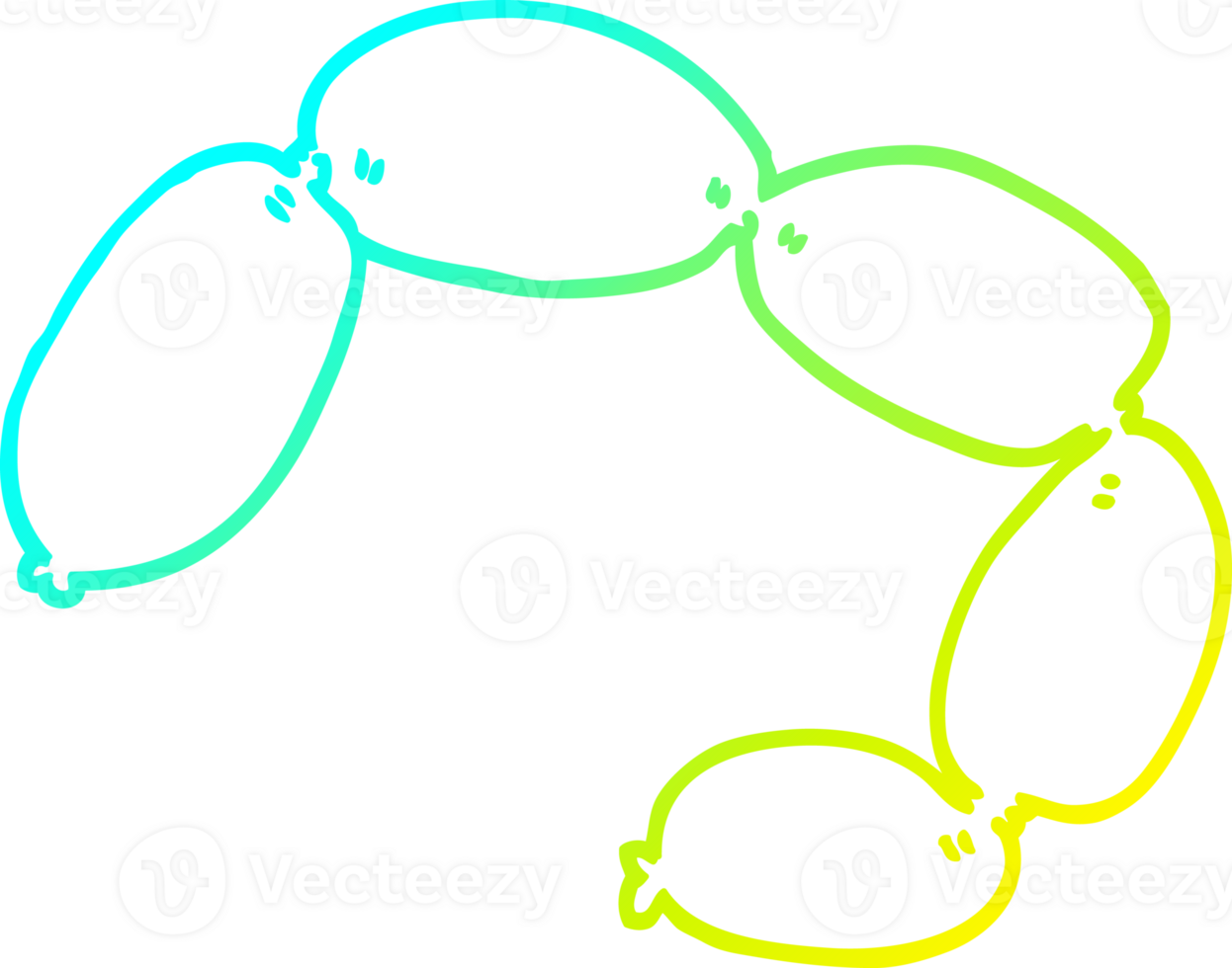 cold gradient line drawing of a cartoon string of sausages png