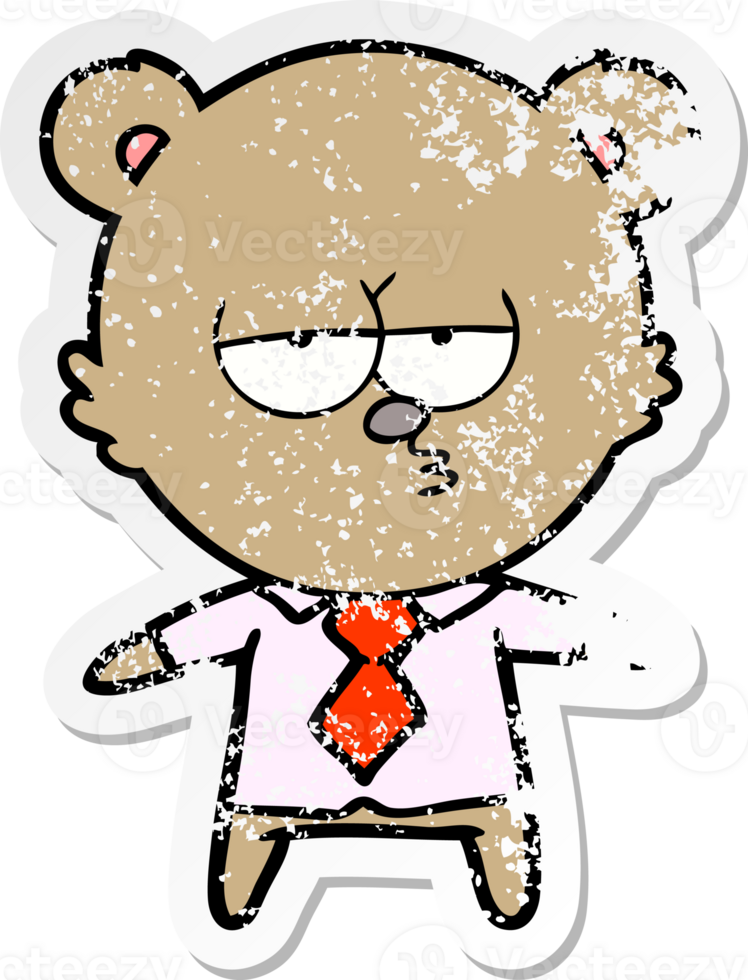 distressed sticker of a bear boss cartoon png