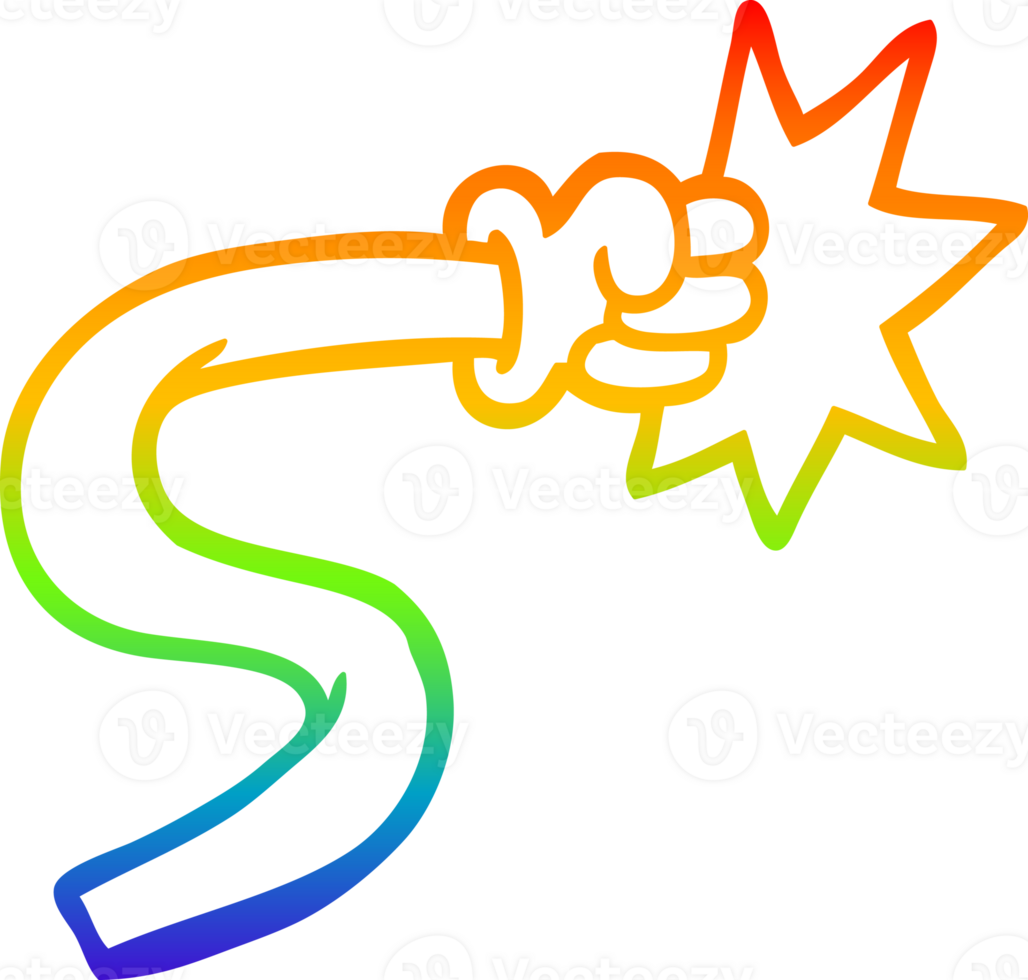 rainbow gradient line drawing of a cartoon hand gesture png