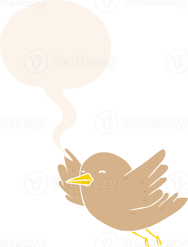 cartoon bird flying with speech bubble in retro style png
