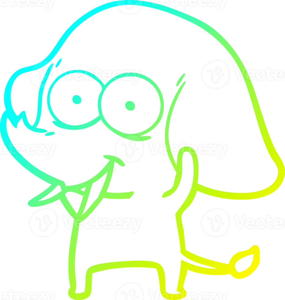 cold gradient line drawing of a happy cartoon elephant png