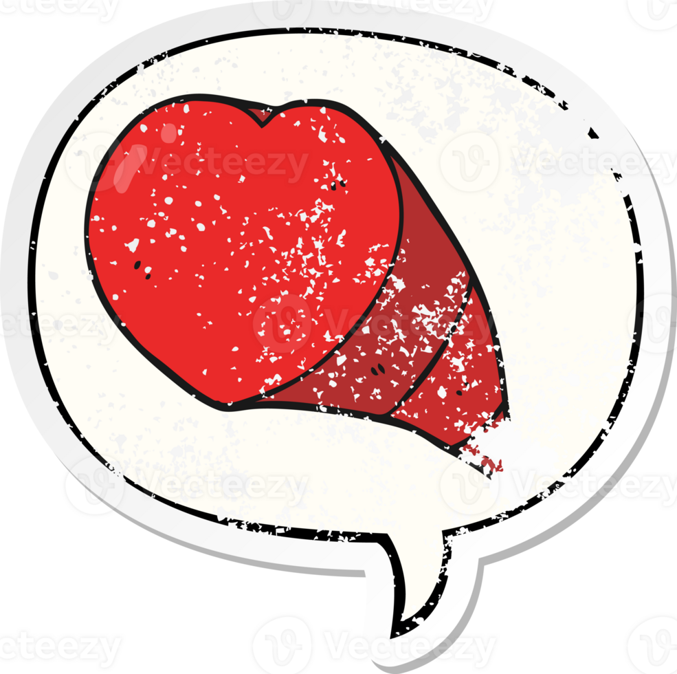 cartoon love heart symbol with speech bubble distressed distressed old sticker png