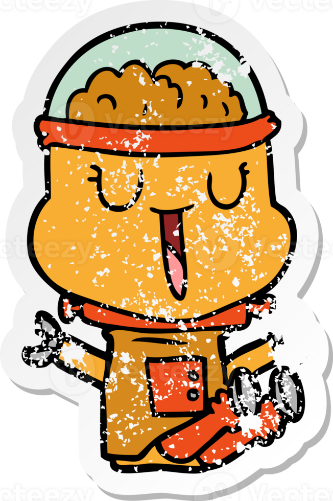 distressed sticker of a happy cartoon robot png