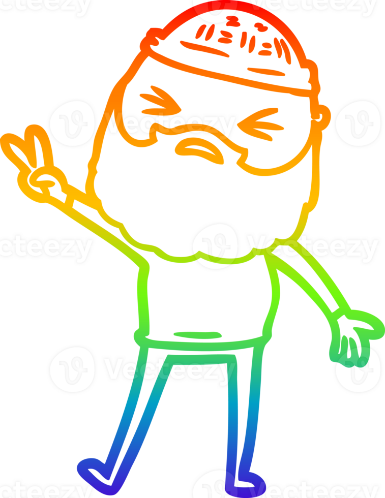 rainbow gradient line drawing of a cartoon man with beard png
