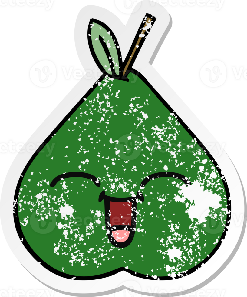 distressed sticker of a cute cartoon pear png