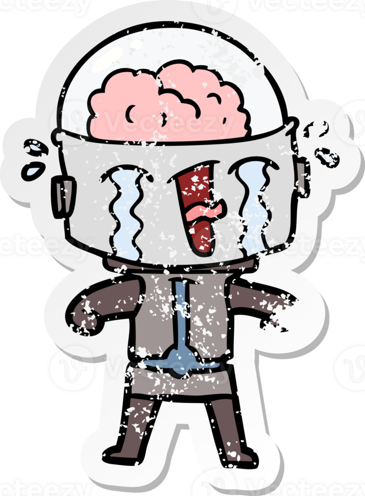 distressed sticker of a cartoon crying robot png