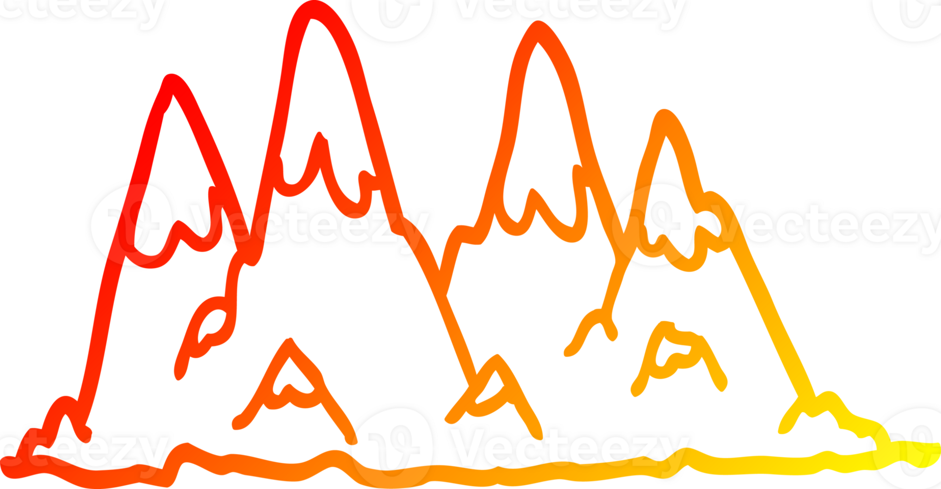 warm gradient line drawing of a cartoon mountain range png