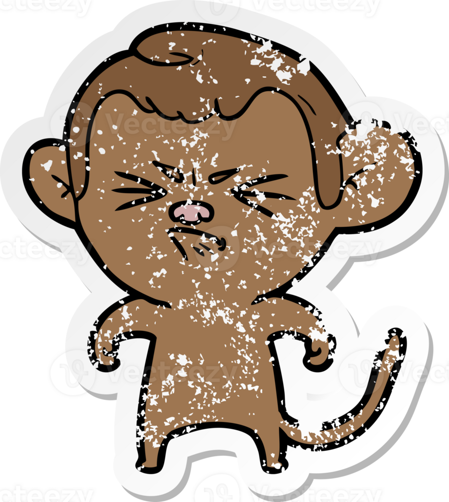 distressed sticker of a cartoon annoyed monkey png
