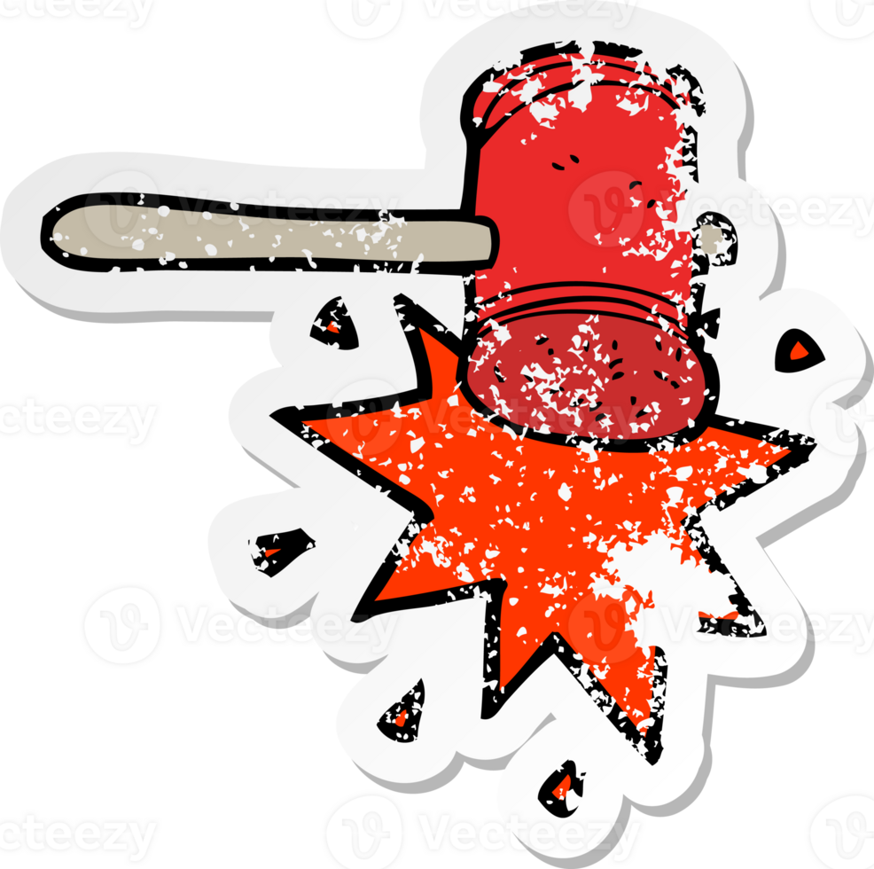 retro distressed sticker of a cartoon hammer png