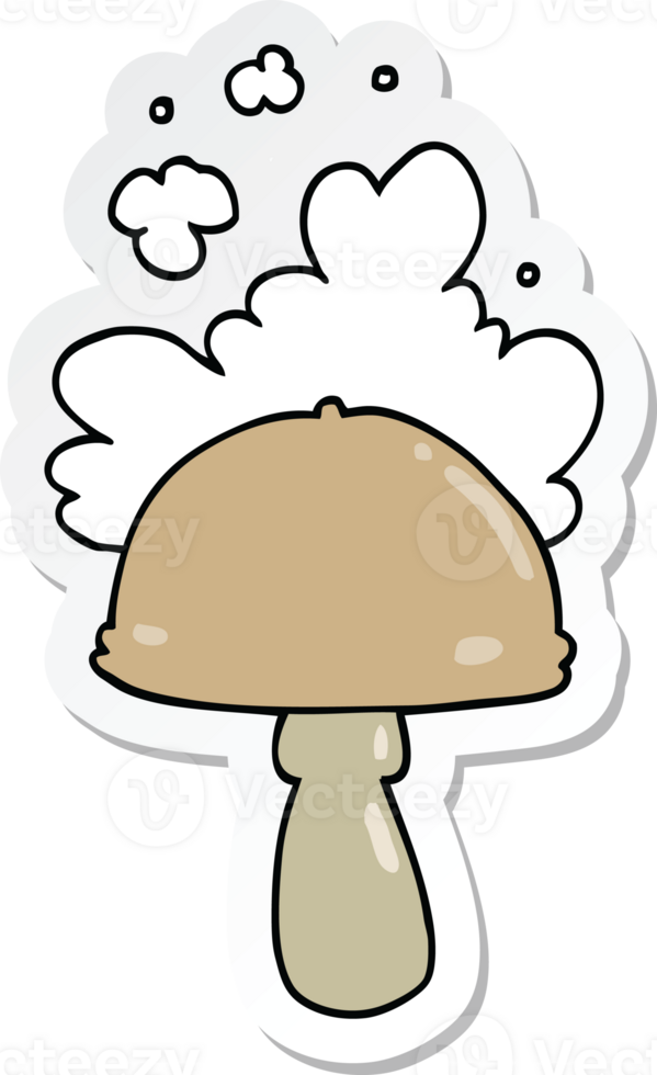 sticker of a cartoon mushroom with spore cloud png