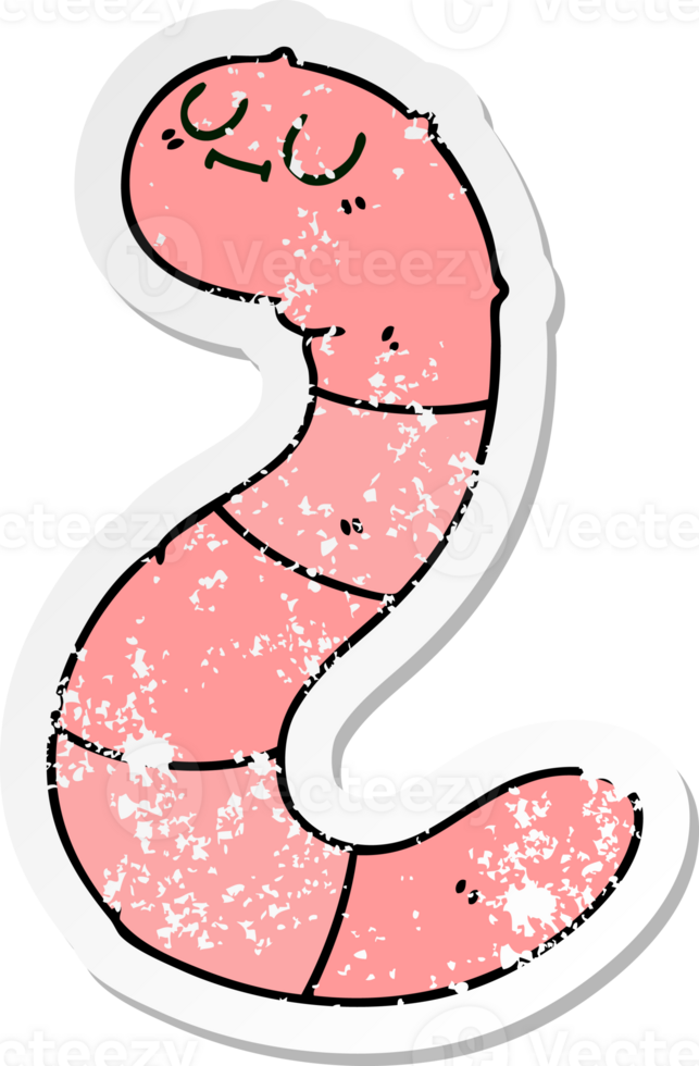 distressed sticker of a quirky hand drawn cartoon worm png