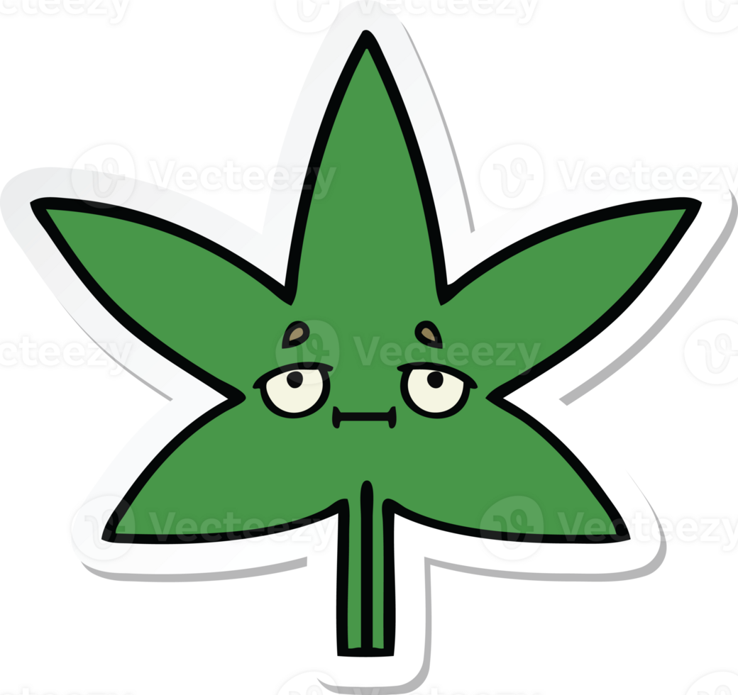 sticker of a cute cartoon marijuana leaf png