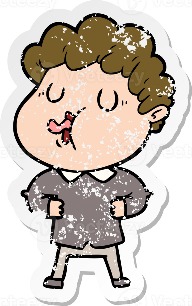 distressed sticker of a cartoon man singing png