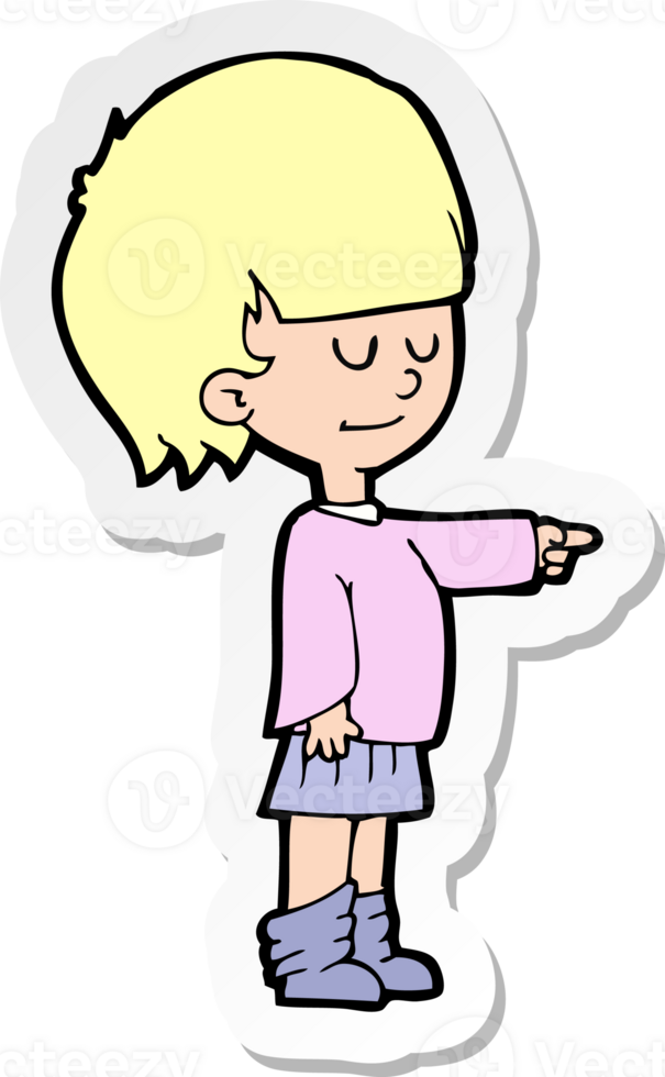sticker of a cartoon girl pointing png