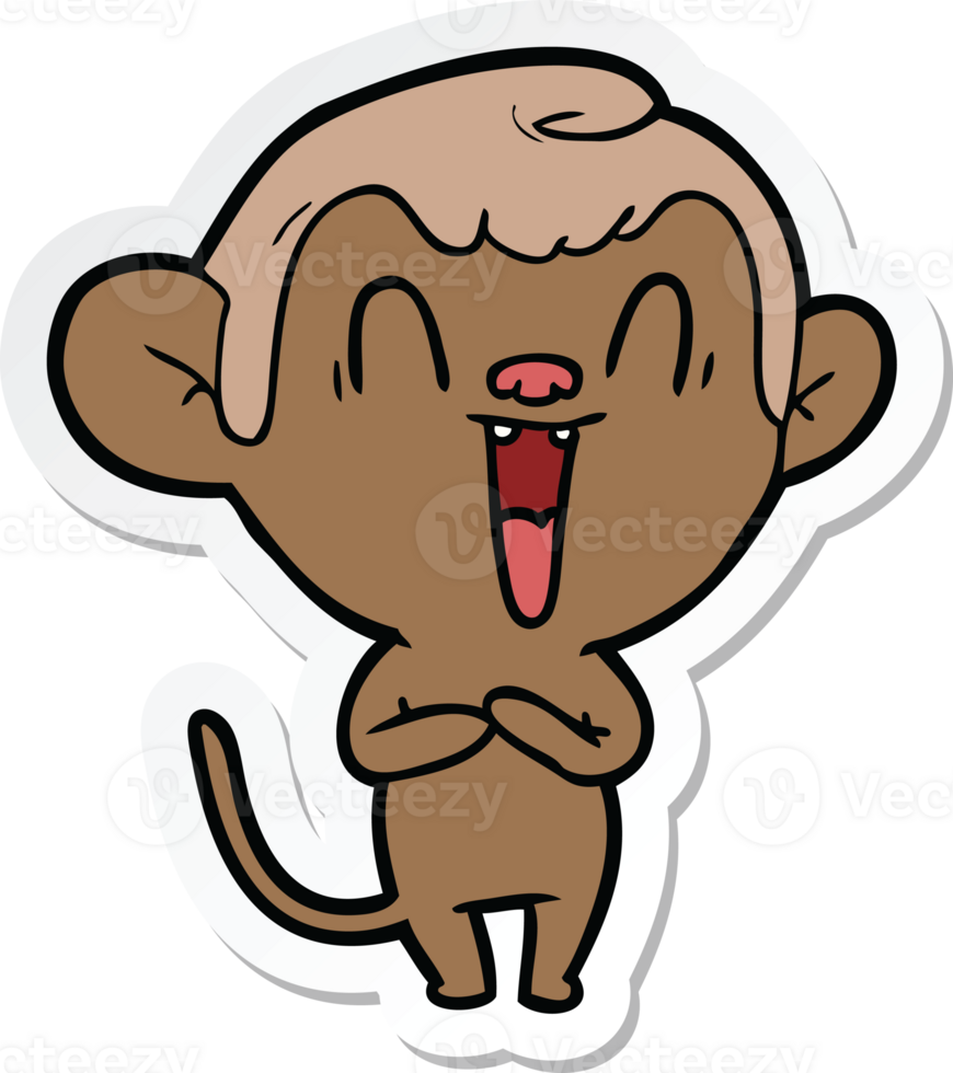 sticker of a cartoon laughing monkey png