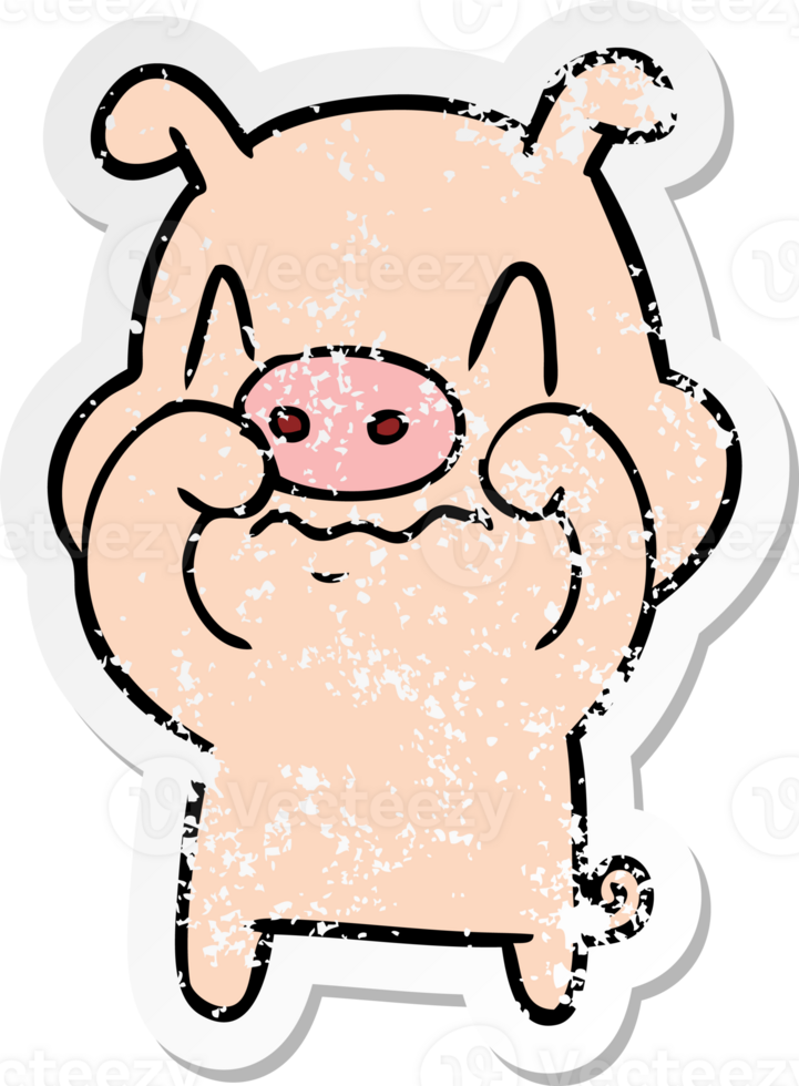 distressed sticker of a nervous cartoon pig png