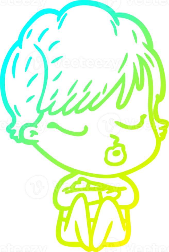 cold gradient line drawing of a cartoon woman with eyes shut png