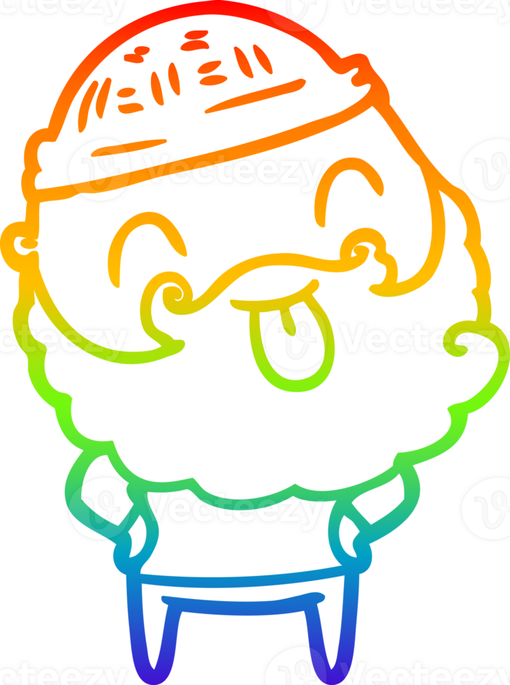 rainbow gradient line drawing of a man with beard sticking out tongue png