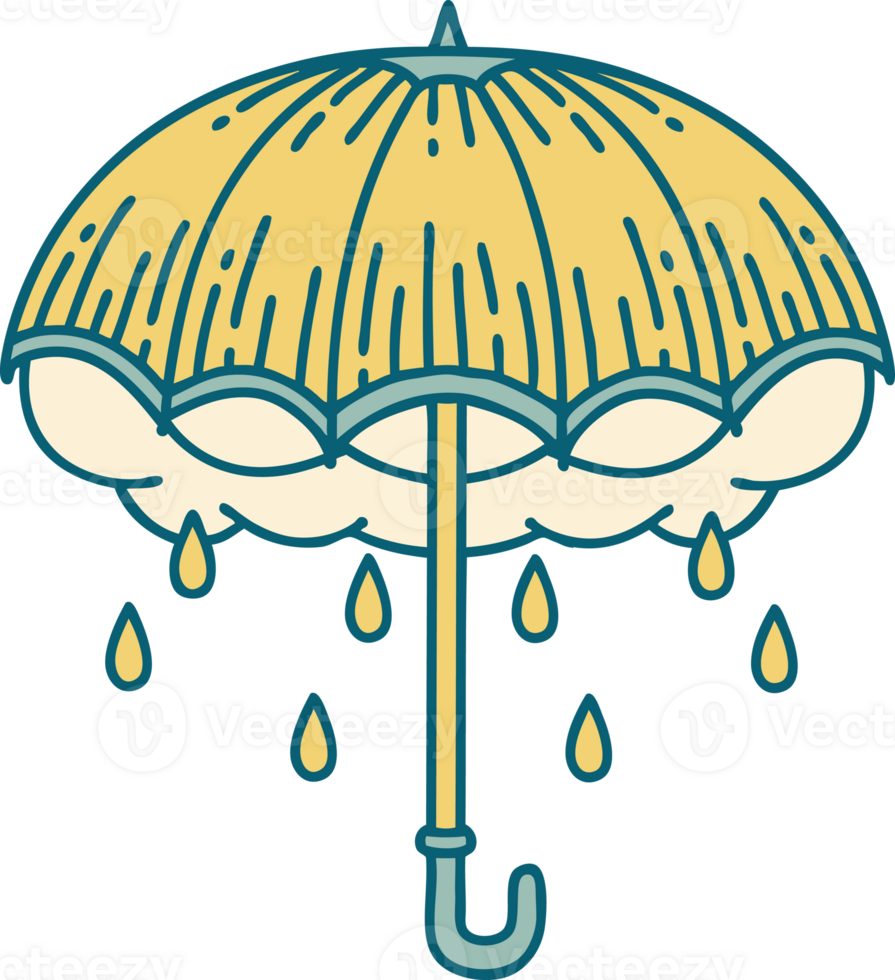 iconic tattoo style image of an umbrella and storm cloud png