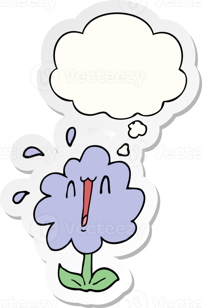 cartoon flower with thought bubble as a printed sticker png