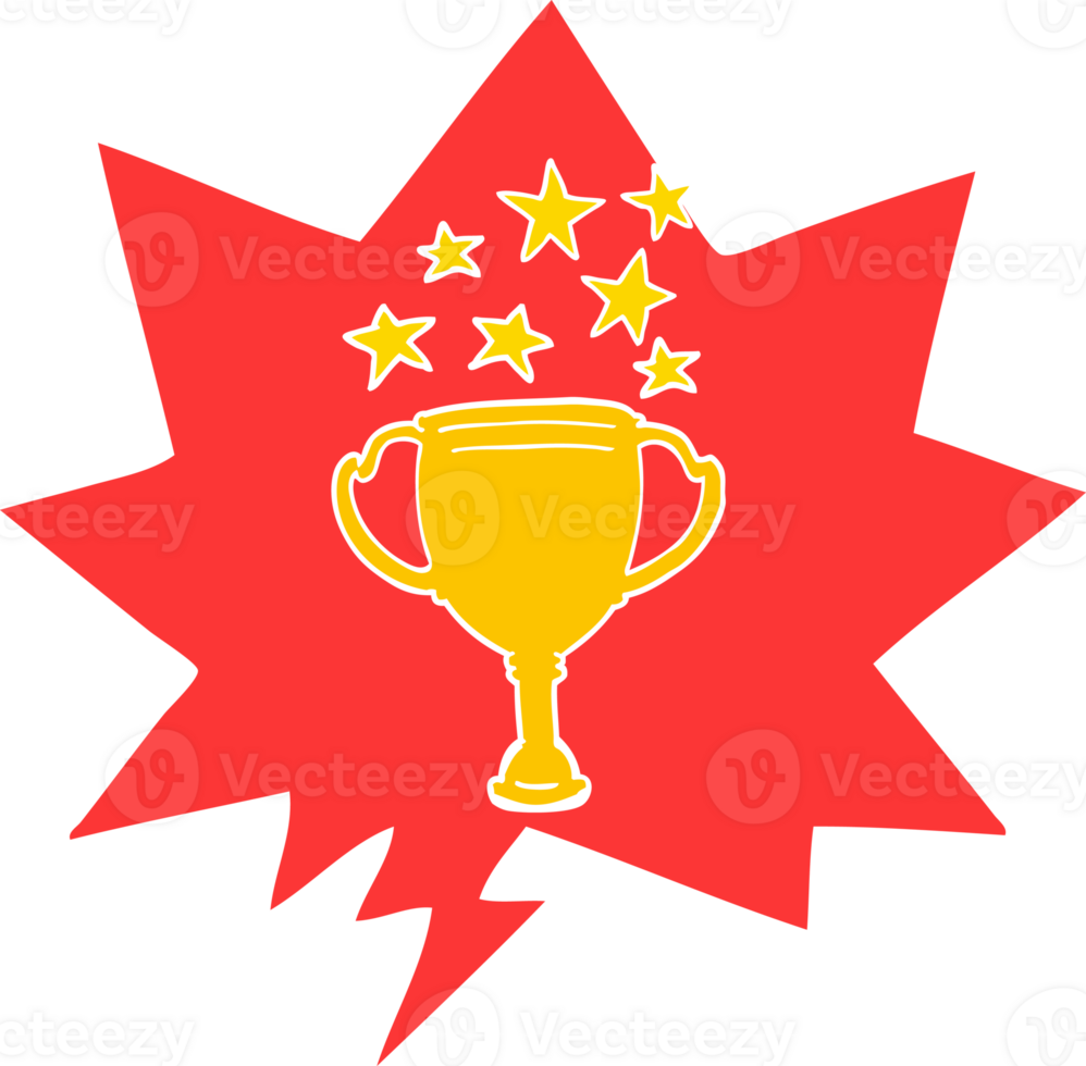 cartoon sports trophy with speech bubble in retro style png