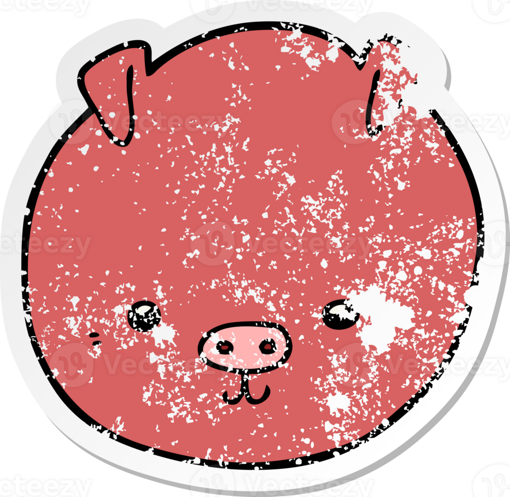 distressed sticker of a cartoon pig png