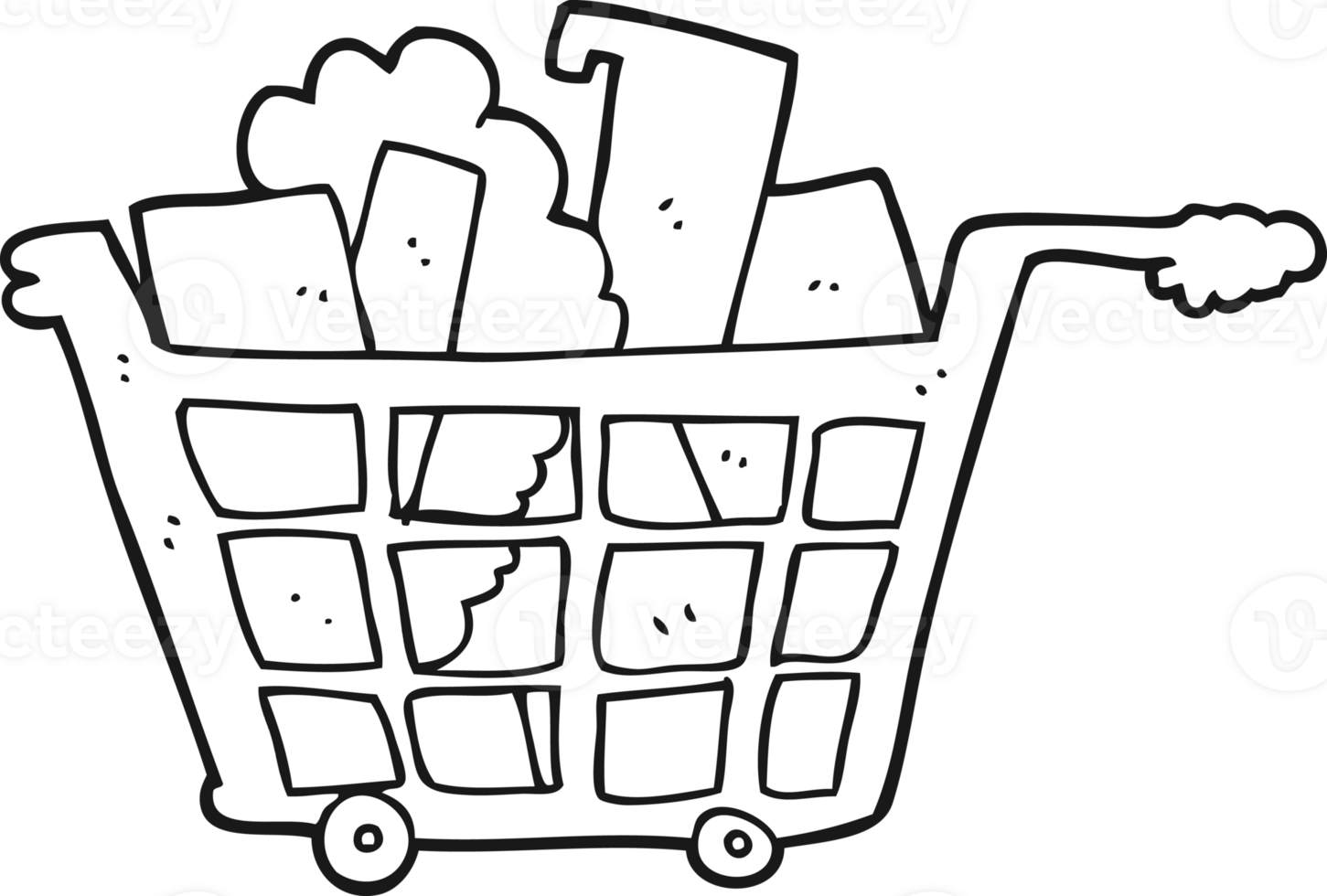 drawn black and white cartoon shopping trolley png