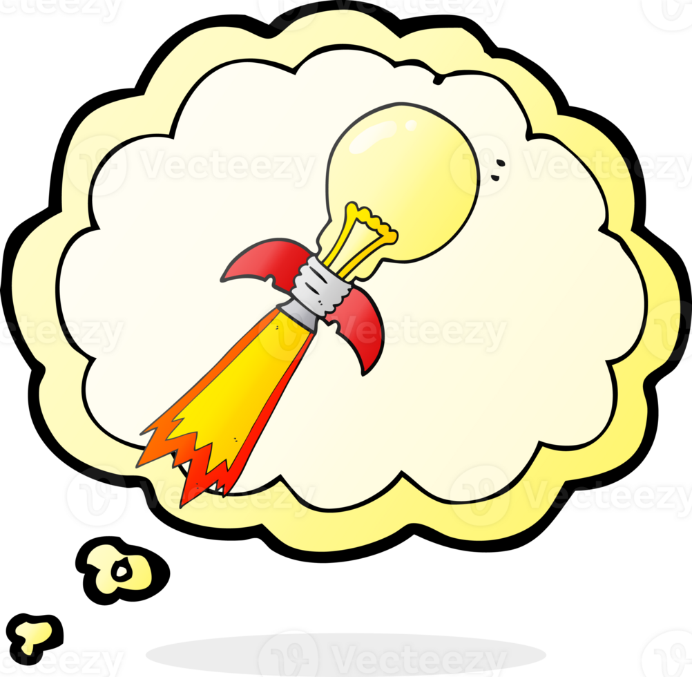 drawn thought bubble cartoon lightbulb rocket ship png