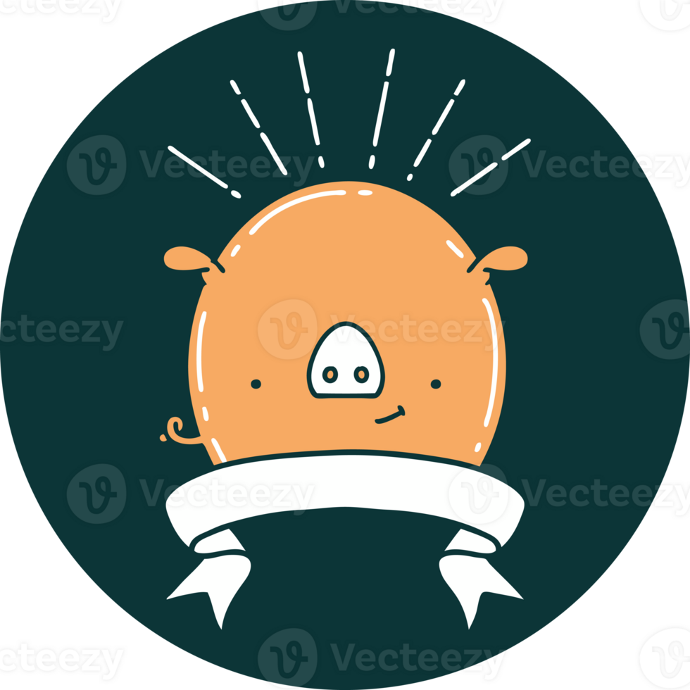 icon of a tattoo style pig character png
