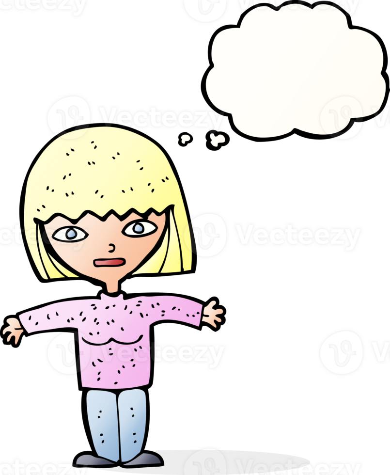 cartoon woman with open arms with thought bubble 45311277 PNG