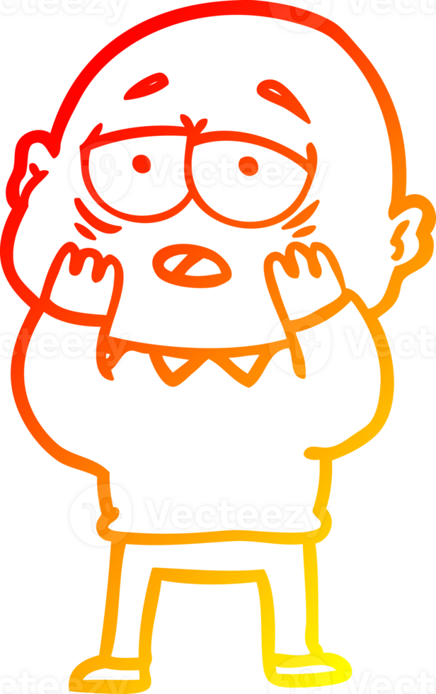 warm gradient line drawing of a cartoon tired bald man png