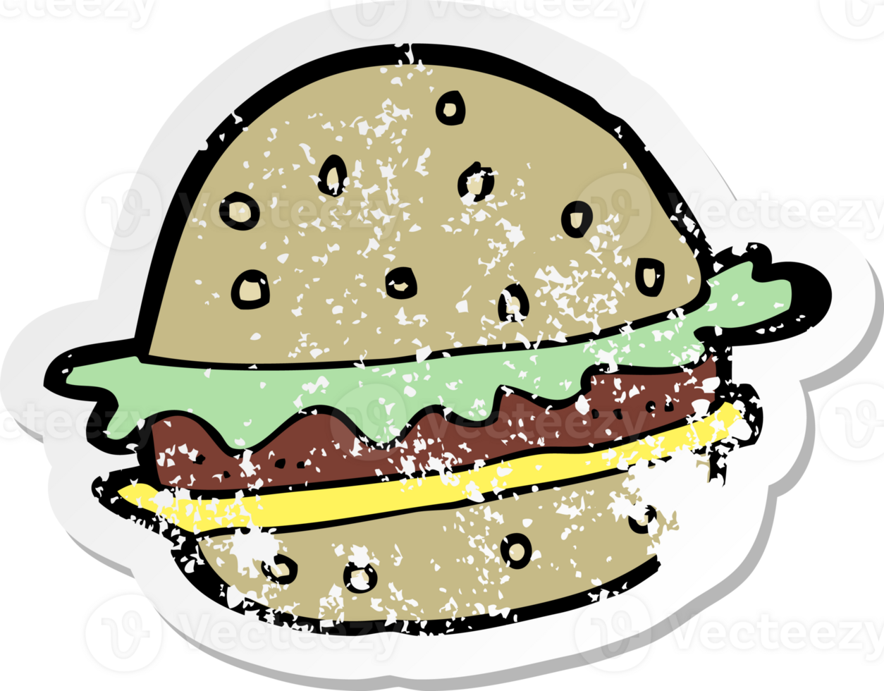 retro distressed sticker of a cartoon hamburger png