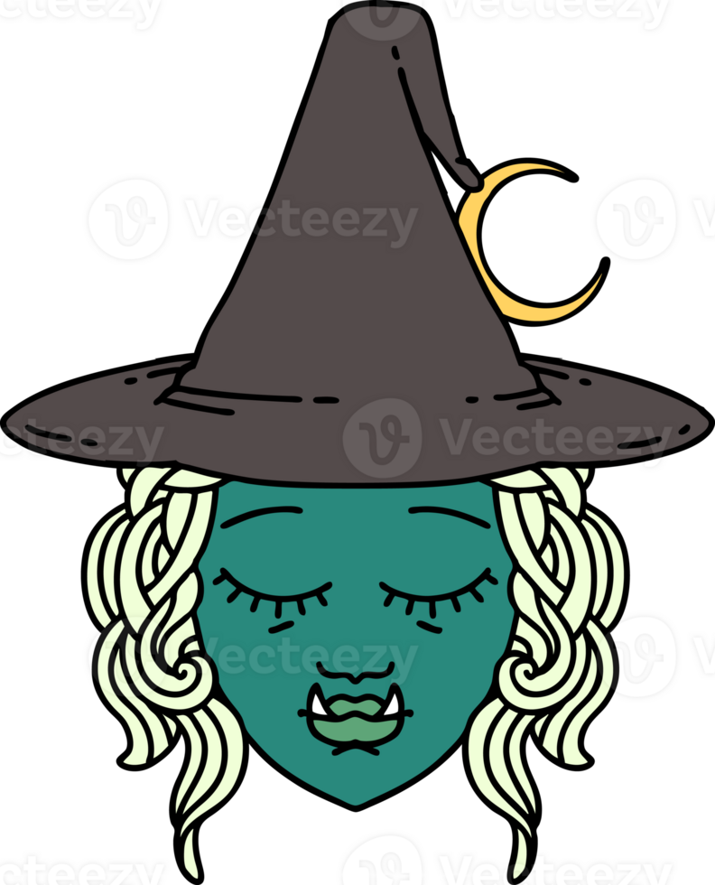 Retro Tattoo Style half orc witch character face png