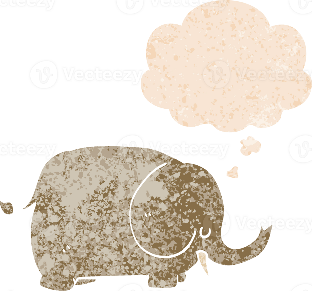 cartoon elephant with thought bubble in grunge distressed retro textured style png