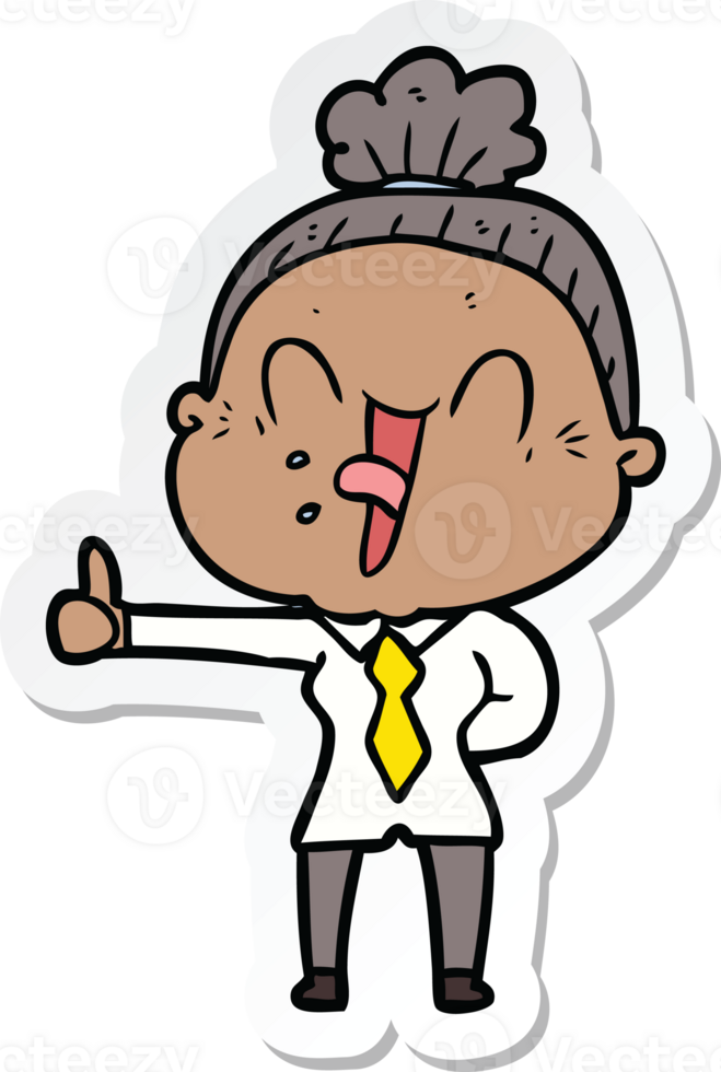 sticker of a cartoon happy old woman png