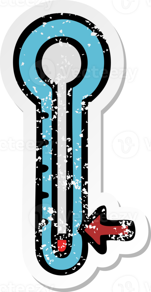 distressed sticker of a cute cartoon glass thermometer png