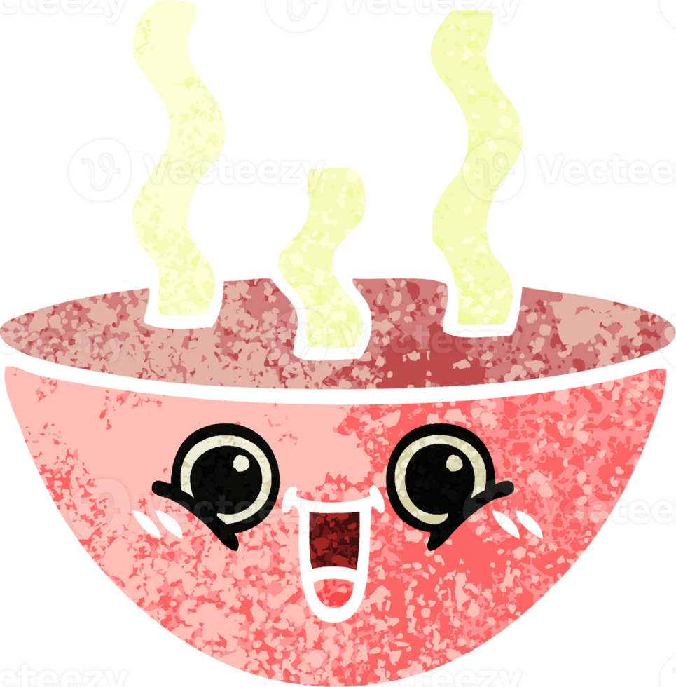 retro illustration style cartoon of a bowl of hot soup png