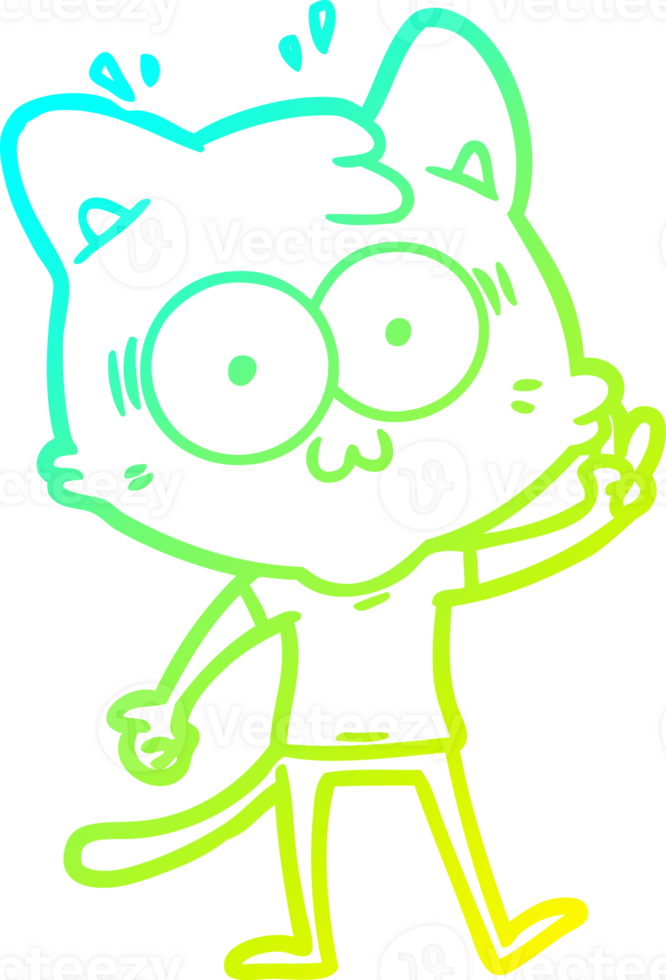 cold gradient line drawing of a cartoon surprised cat png