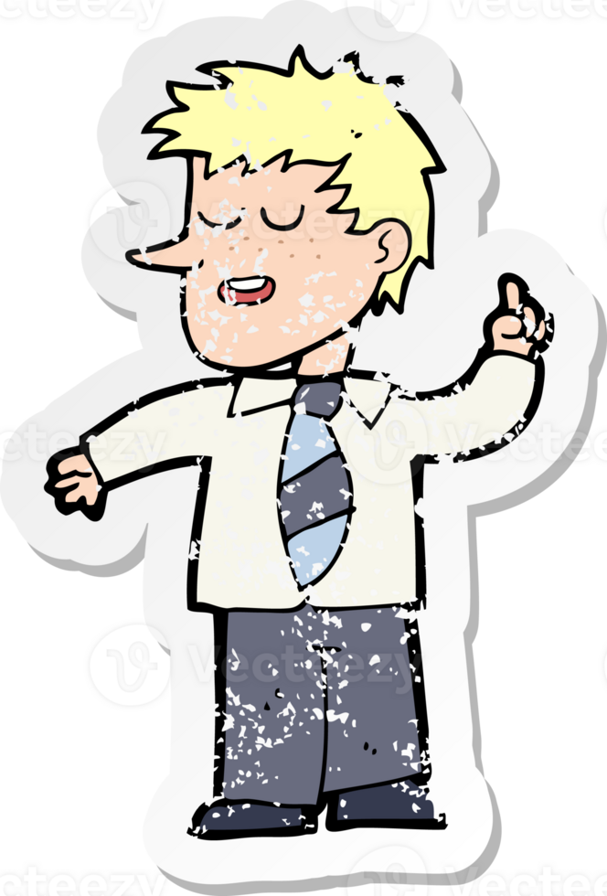 retro distressed sticker of a cartoon man with good idea png