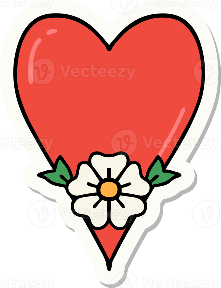 sticker of tattoo in traditional style of a heart and flower png