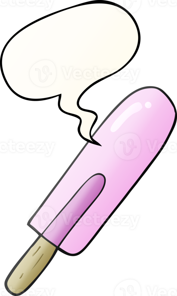 cartoon ice lolly with speech bubble in smooth gradient style png