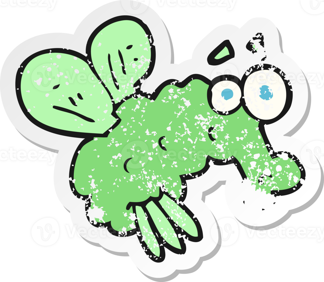 retro distressed sticker of a cartoon fly png