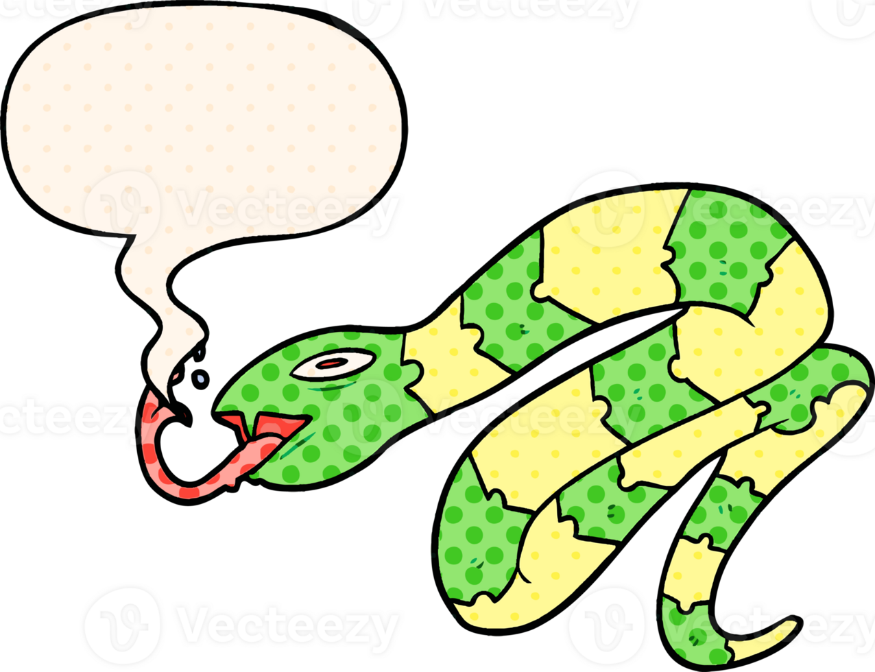 cartoon hissing snake with speech bubble in comic book style png