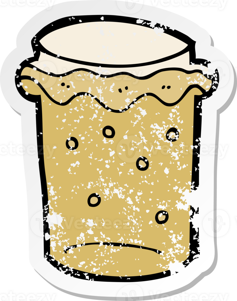 retro distressed sticker of a cartoon glass of beer png