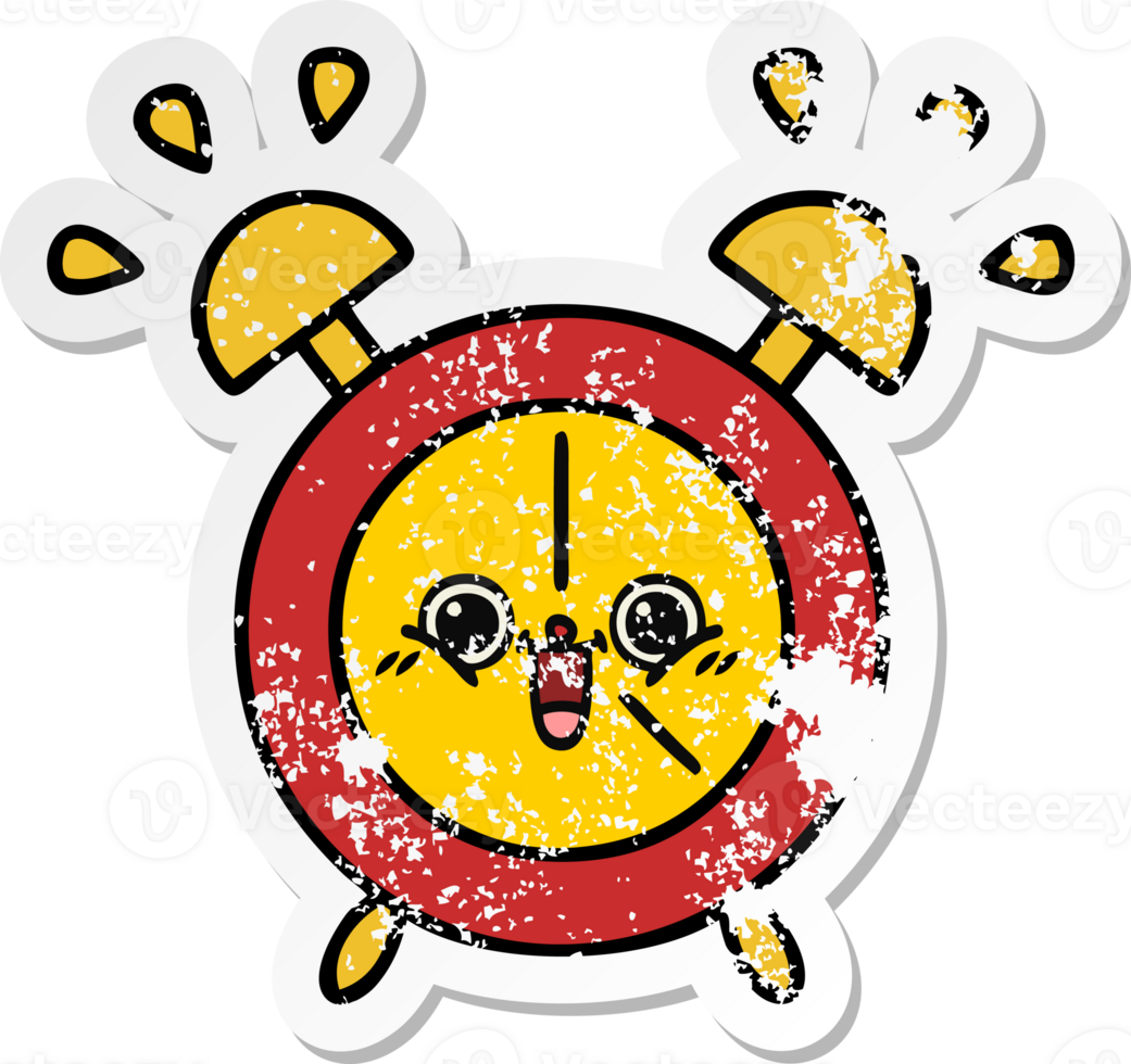 distressed sticker of a cute cartoon alarm clock png