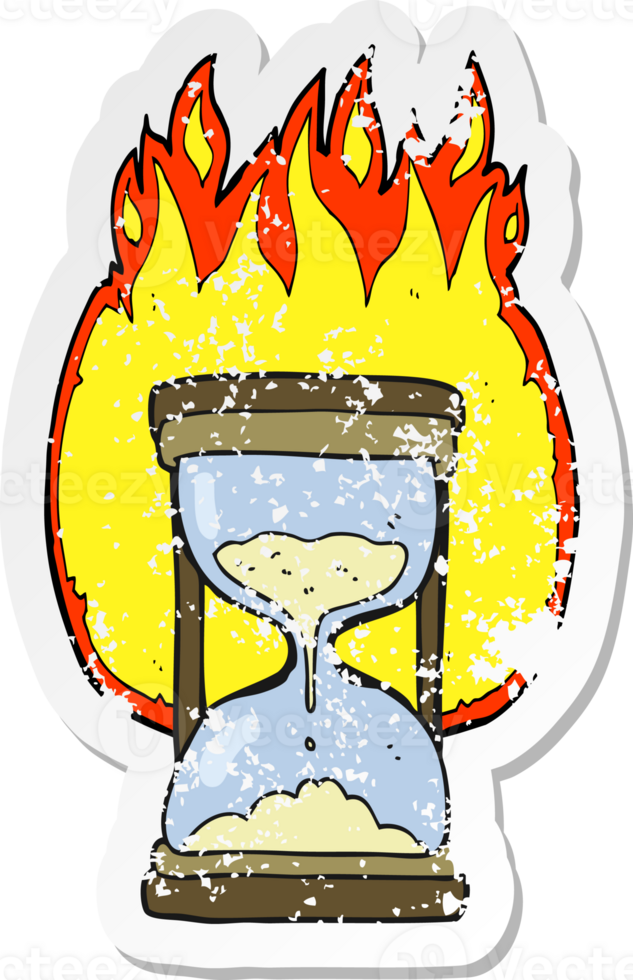 retro distressed sticker of a cartoon time running out png