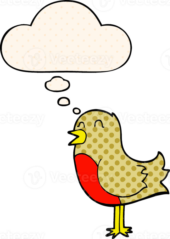 cartoon bird with thought bubble in comic book style png