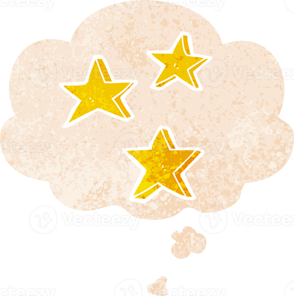 cartoon stars with thought bubble in grunge distressed retro textured style png
