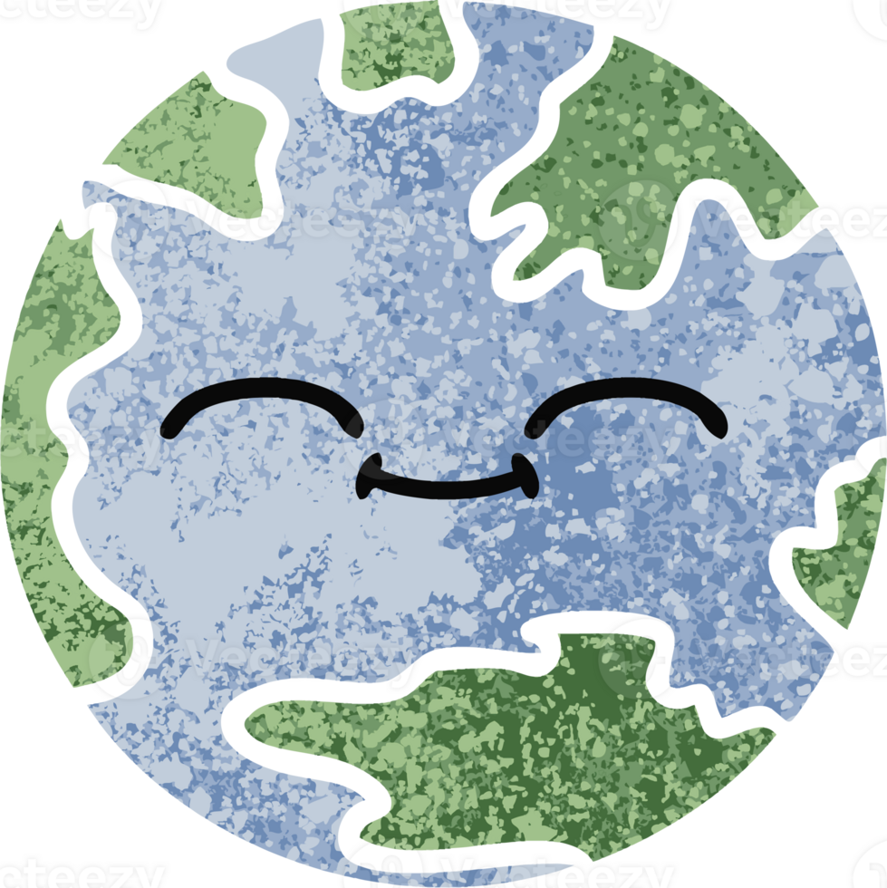retro illustration style cartoon of a planet earth png